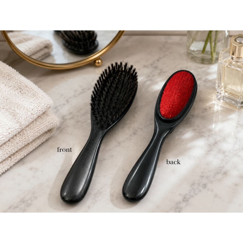 Vtg Double Sided Hair Brush Red Lint Clothes Brush Black Vanity Grooming Tool